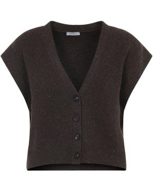 Peserico Ebony Virgin Wool Lurex Sleeveless Cardigan-Donna - Nero