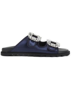 Roger Vivier Slidy Strass Bord Gros Satin Mules-Donna - Blu