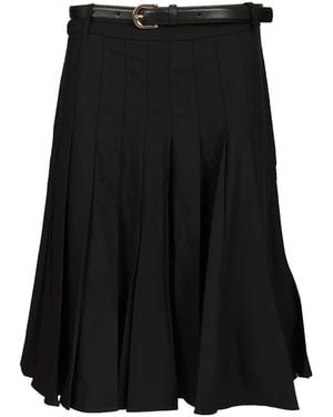 Self-Portrait Pleated Twill Midi Skirt - Black