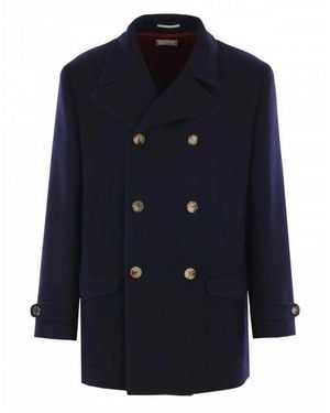 Brunello Cucinelli Wool Double-Breasted Coat - Blue