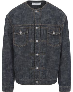 Lanvin Collarless Cotton Jacket-Uomo - Blu