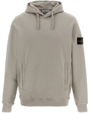 Stone Island Logo Badge Hoodie - Grey