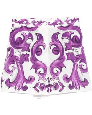 Dolce & Gabbana Cotton Shorts With Maiolica Print - Purple
