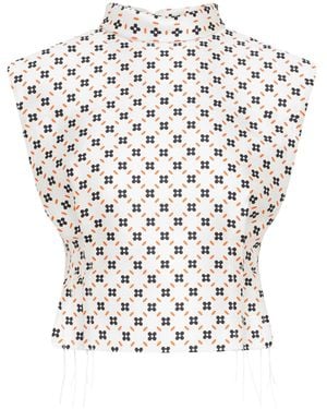 Lanvin Chalk Floral Cropped Sleeveless Top-Donna - Bianco