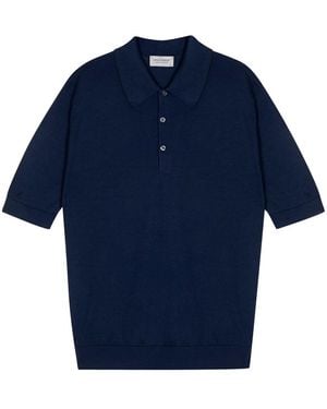 John Smedley Isis Fine Knit Cotton Polo Shirt - Blue