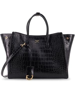 Balenciaga All Hampton Small Leather Shoulder Bag With Croco Effect - Black