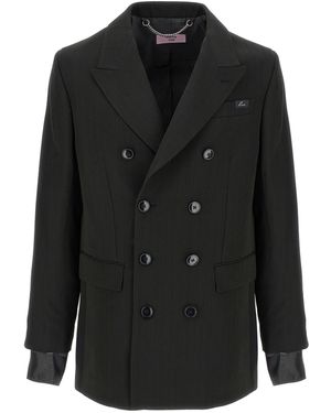 Martine Rose Striped Double-Breasted Blazer Nero-Uomo