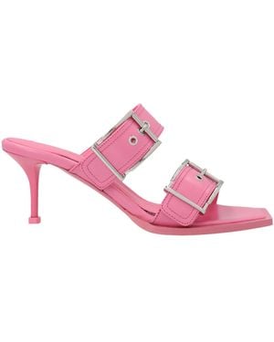 McQueen Buckled Leather Slip-On Sandals - Pink