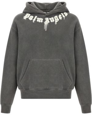 Palm Angels Logo Print Hoodie Sweatshirt - Gray