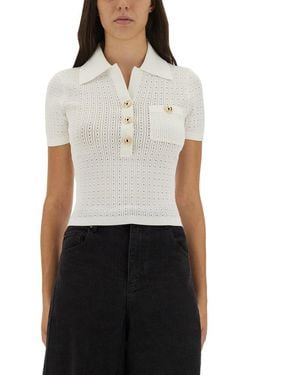 Self-Portrait Perforated Knit Top - White