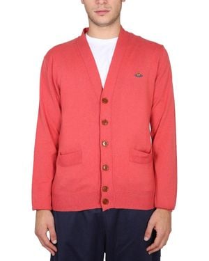 Vivienne Westwood Cardigan With Elegant Orb Embroidery - Red