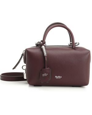 Max Mara Hold All S Square Bauletto Calf Leather Handbag Handbags Bordeaux - Brown