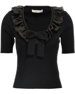 Alessandra Rich Ruffle T Shirt Nero-Donna