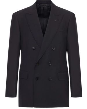 Tom Ford Double-Breasted Wool Twill Jacket - Blue