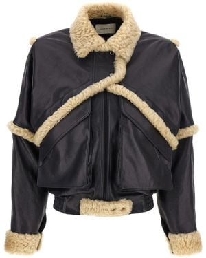 Magda Butrym Leather Jacket With Unique Fur Insert - Blue