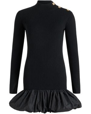 Patou Ruffle Hem Ribbed Mini Dress - Black