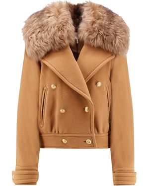 Chloé Virgin Wool Blend Jacket With Fur Collar - Natural