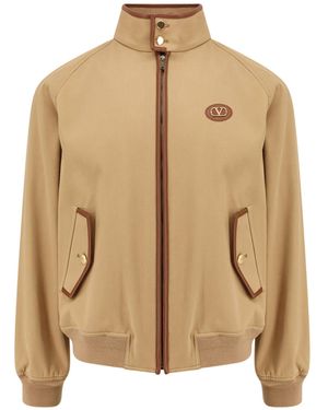 Valentino Cotton Jacket With Leather Profiles - Natural