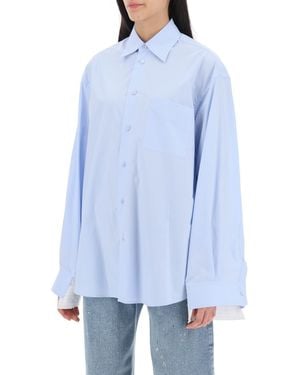 MM6 by Maison Martin Margiela Poplin Shirt With Striped Inserts - Blue