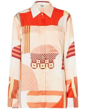 Fendi Patchwork Silk Shirt-Donna - Arancione