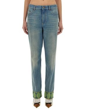 Valentino Garavani Denim Trousers With Jacquard Edges - Blue