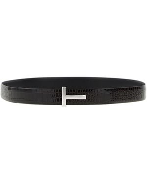 Tom Ford Reversible Crocodile Leather Belt Cinture Marrone-Uomo - Nero