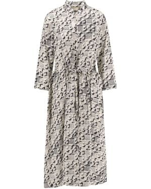 Tory Burch Silk Dress With Pixelated Logo Print-Donna - Bianco