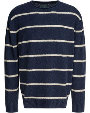Beams Plus Striped Crewneck Sweater Knitwear Blue