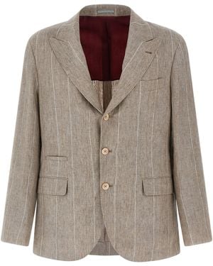 Brunello Cucinelli Striped Blazer Blazers-Uomo - Marrone