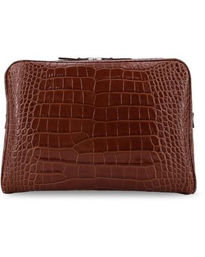 Tom Ford Croco Print Leather Laptop Pouch - Brown