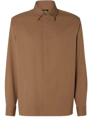 Fendi Rust-Colored Wool Shirt - Brown