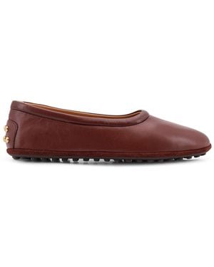 Tod's Leather Ballerinas With Rubber Stud Detail On The Back - Brown