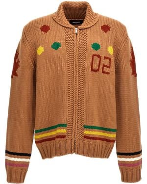 DSquared² Oversized Jacquard Wool Cardigan - Brown