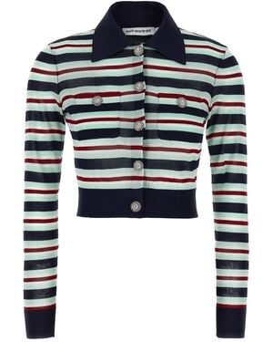 Self-Portrait Striped Viscose Knit' Cardigan - Blue