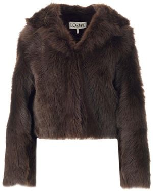 Loewe Shearling Hooded Jacket Coats - Black