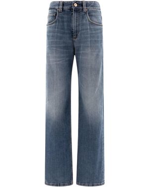 Brunello Cucinelli With Shiny Tab Jeans Blu