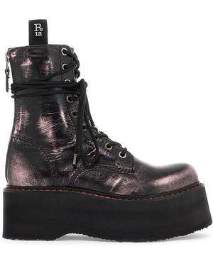 R13 Anfibi Double Stack In Pelle Laminata - Nero
