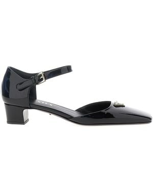 Prada Logo Patent Pumps - White