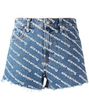 Alexander Wang All-Over Logo Printed Denim Shorts - Blue