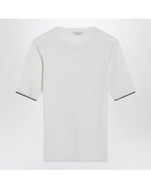 Brunello Cucinelli Cashmere And Silk Knit Top-Donna - Bianco