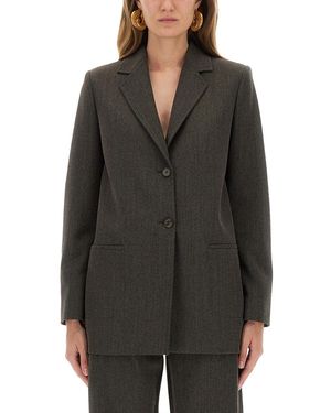 コート MOSCHINO COUTURE Woman Coat Grey 06015417 2497 Moschino Couture Shoe Print Knee-Length Coat - Grey Coats