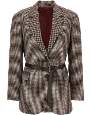Brunello Cucinelli Houndstooth Blazer Blazers - Brown
