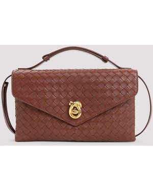 Bottega Veneta Sapele Knot Lock Lamb Leather Shoulder Bag-Donna - Marrone