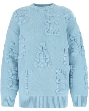 Bottega Veneta Light Stretch Wool Blend Shetland Alphabet Oversize Sweater - Blue