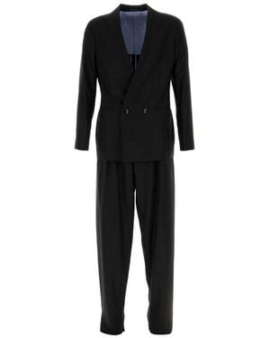 Giorgio Armani Double-Breasted Long-Sleeved Suit - Black