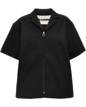 Jil Sander Textured Cotton Denim Shirt - Black