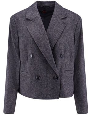 BOSS Double-Breasted Wool Blend Blazer - Blue