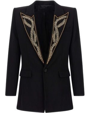 Balmain Leaf Embroidery Blazer - Black