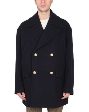 Palm Angels Double-Breasted Wool Blend Jacket - Blue