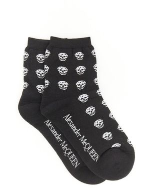 McQueen CALZINI CORTI SKULL IN COTONE - Nero